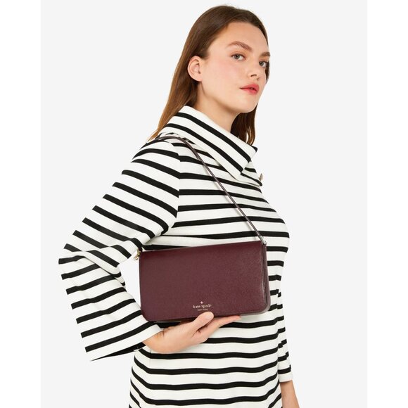 New Kate Spade Staci Flap Shoulder Bag Saffiano Leather Grenache - Picture 5 of 5